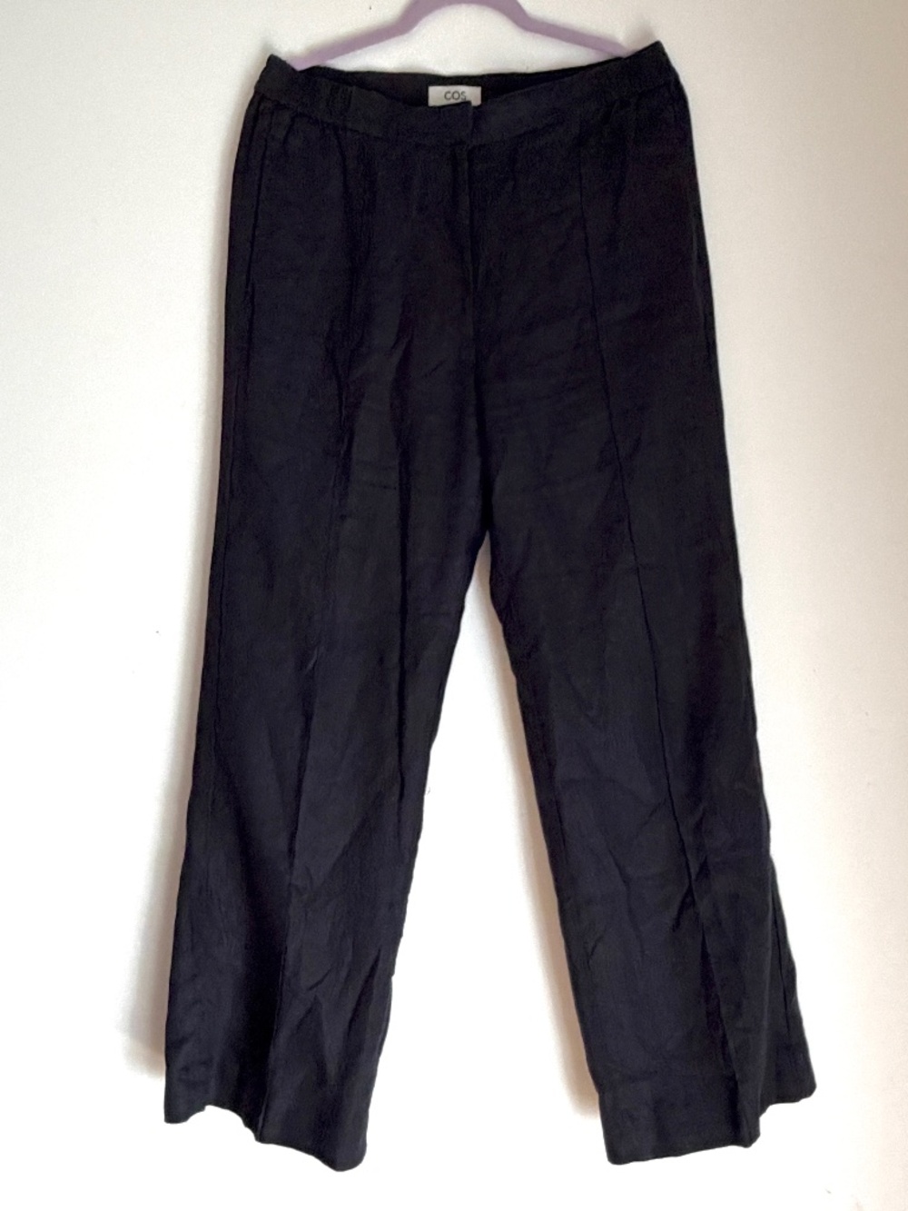 COS 100% linen trousers size 8 Navy Blue minimalist wide legs